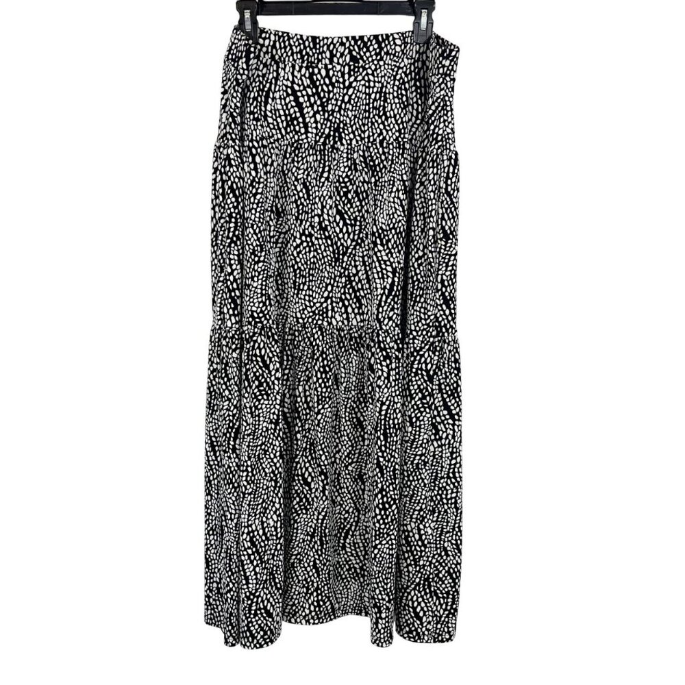 Simply Vera Wang Black & White Artsy Dot Print Tiered Pull On Maxi Skirt Size 1X